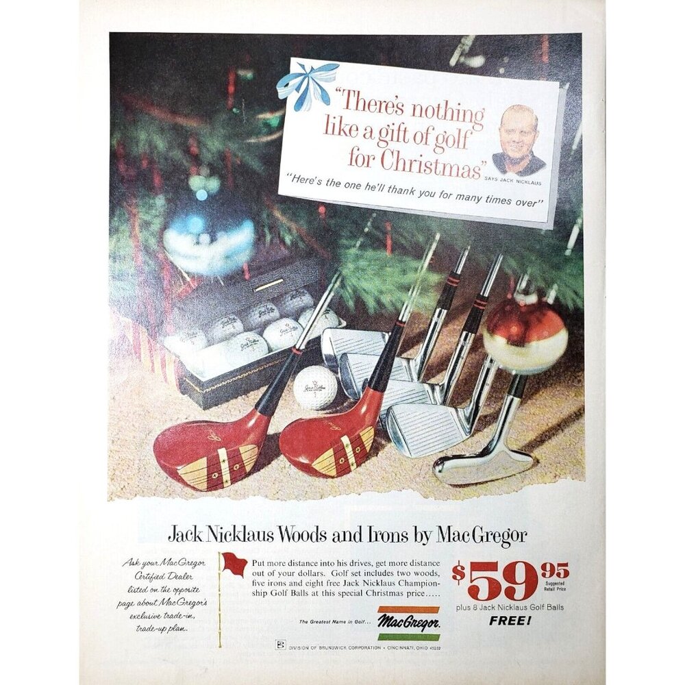 PRINT AD 1964 Jack Nicklaus Woods Irons MacGregor Golf Clubs Christmas